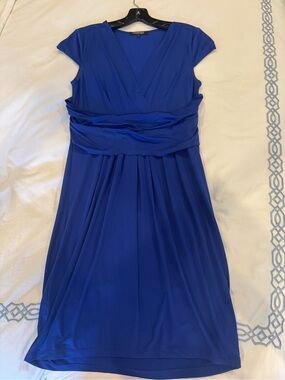 Blue V-Neck Cap Sleeve Dress by Courageb